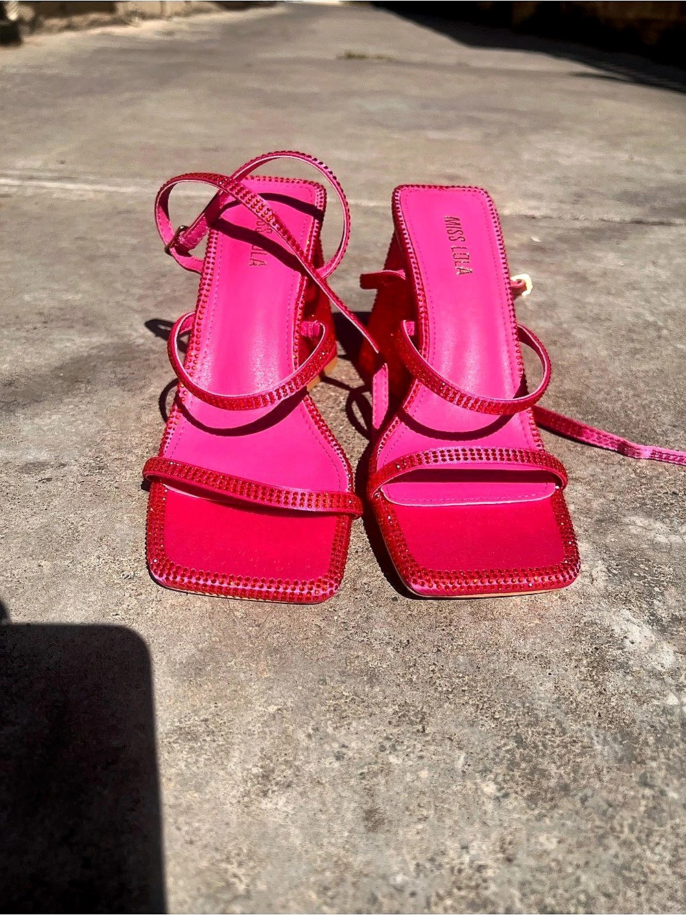 Crystal Embellished Lace Up High Heels - Pink